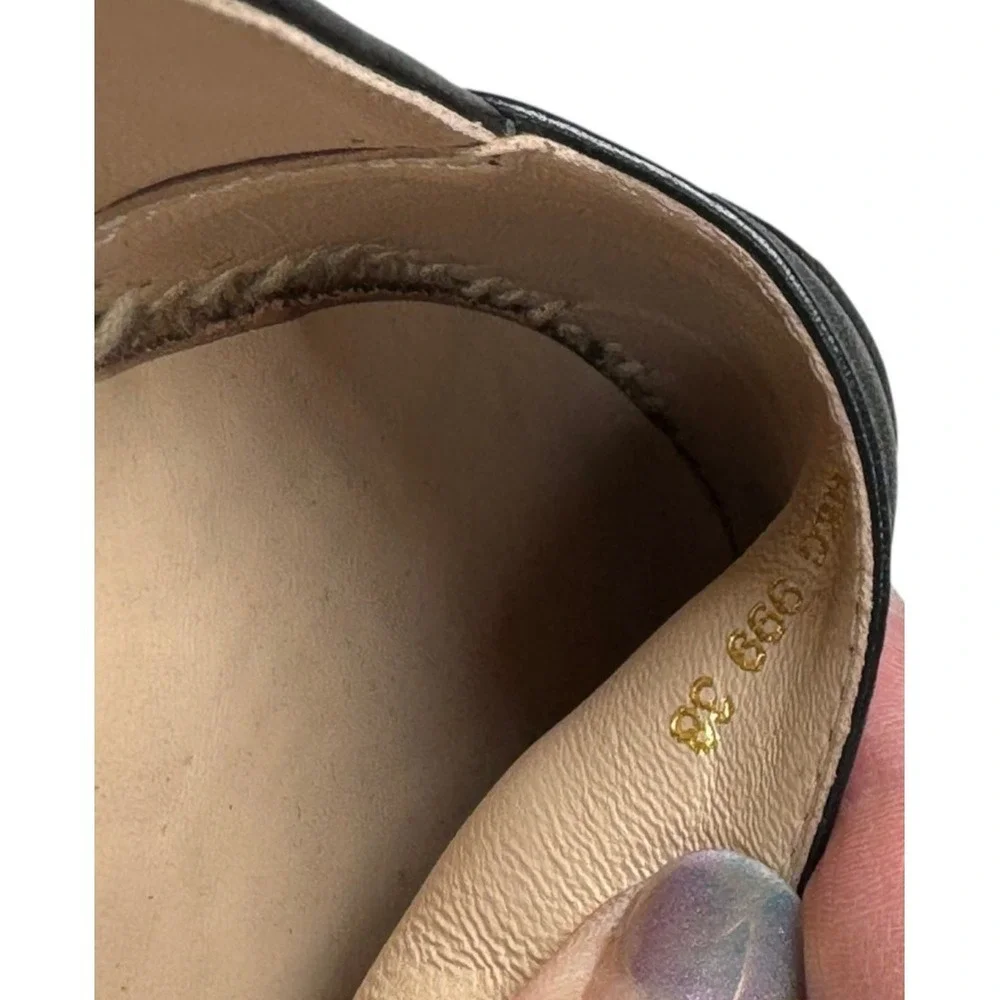 Chanel CC Lambskin Espadrilles 38 Black Leather Logo Flats Slip On - Picture 11 of 15